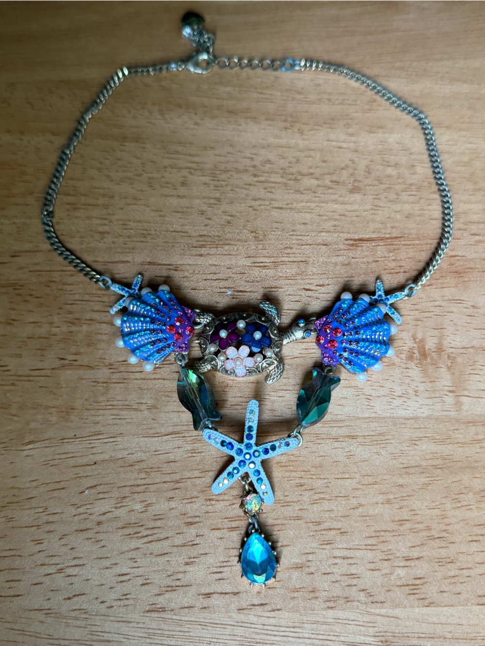 Betsey Johnson Blue Sea Life Statement Necklace Turtle Starfish Shell Rhinestone